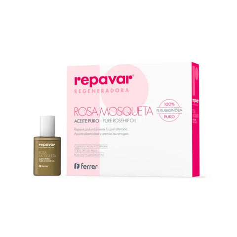 Repavar Regenerate Pure Rosehip Oil 15ml bottle from Jag Couture London New York, showing clear glass bottle with rosehip oil.