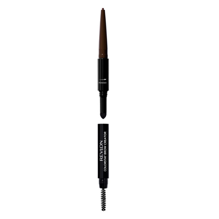 Revlon Colorstay Brow Creator in Dark Brown with brow pencil and gel, displayed with a neutral background.