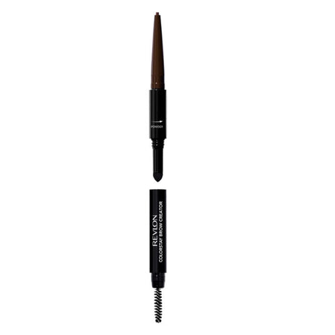 Revlon Colorstay Brow Creator in Dark Brown with brow pencil and gel, displayed with a neutral background.