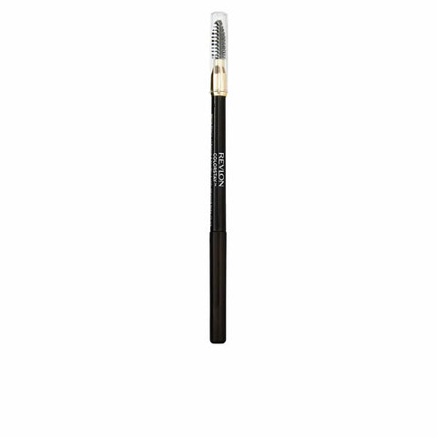 Revlon Colorstay Brow Pencil in 220 Dark Brown with a spoolie brush, held in hand showing product details and packaging.