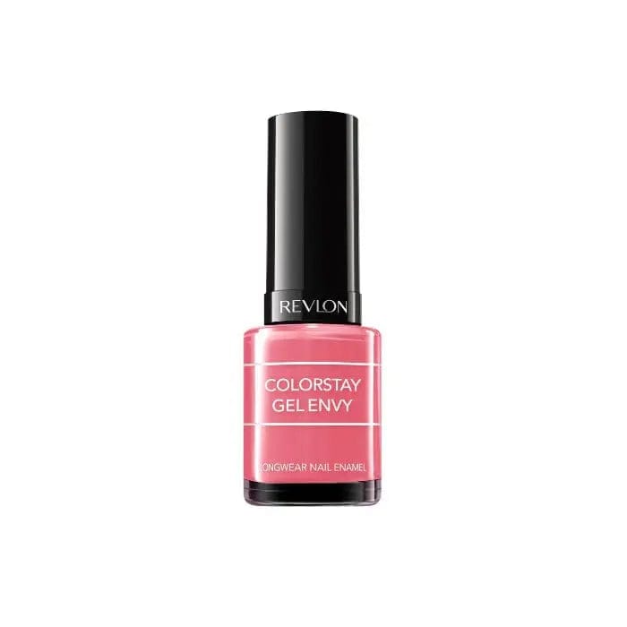 Revlon Colorstay Gel Envy nail polish in shade Lady Luck, with the bottle and vibrant color visible.