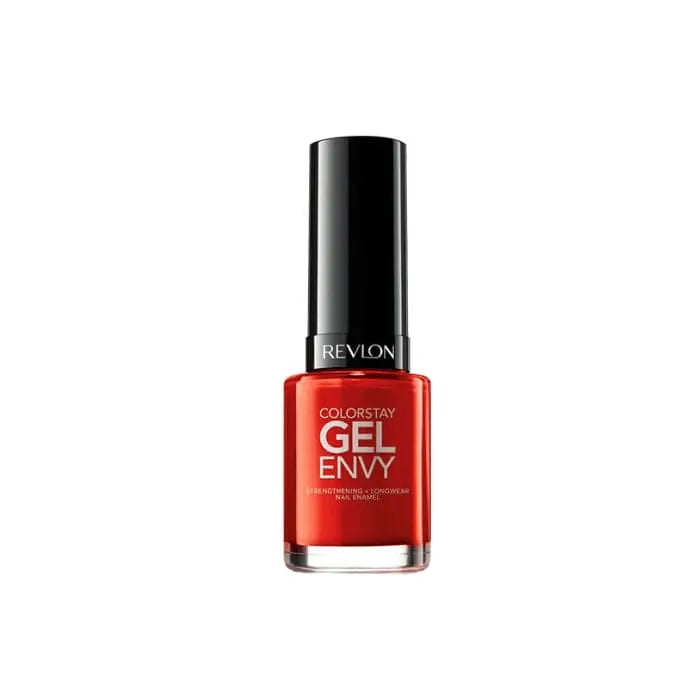 Revlon Colorstay Gel Envy 550 All In Red nail polish bottle with vibrant red color and brand label from Jag Couture London.