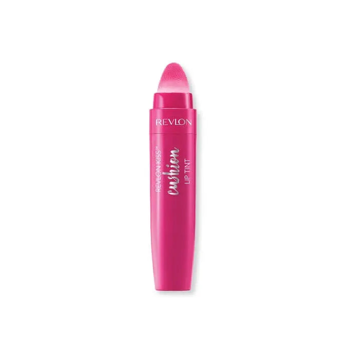 Revlon Kiss Cushion Lip Tint in 240 Berry Lit with a smooth, tinted lip balm applied on lips, showcasing natural berry color.