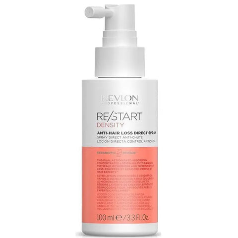 Revlon Re-Start Density Anti-Hair Loss Spray bottle by Jag Couture London, 100ml, shown with spray nozzle and product label.