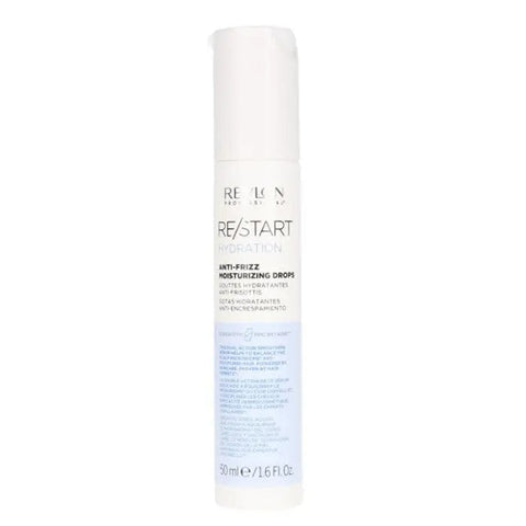 Revlon Re-Start Hydration Anti-Frizz Moisturizing Drops in 50ml bottle, with clear dropper and sleek packaging.