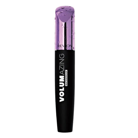 Revlon Volumazing waterproof mascara in black, showing the mascara wand and tube with the brand name visible.