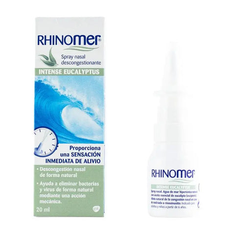 Rhinomer Intense Eucalyptus nasal spray bottle by Jag Couture London - New York, 20ml, with eucalyptus scent and nasal relief design.