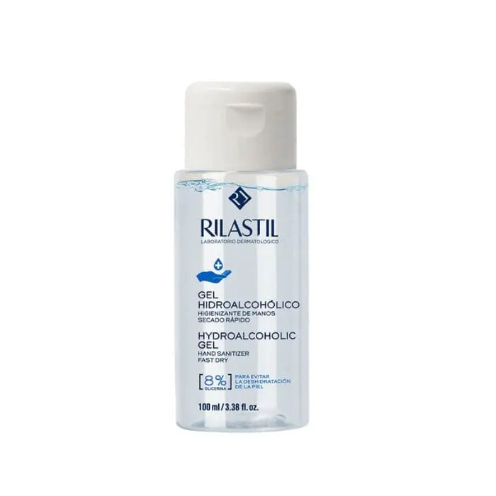 Rilastil Hydroalcoholic Gel 100ml from Jag Couture London - New York, clear gel bottle with white cap and label.