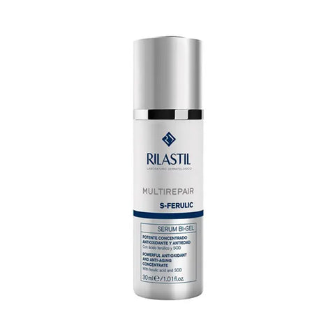 Rilastil Multirepair S Ferulic Serum Bi-Gel in 30ml tube, skincare product with ferulic acid for skin repair and protection