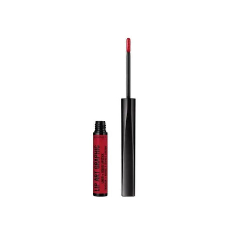 Rimmel London Lip Art Graphic Liner and Liquid Lipstick in shade 550 Cuff Me, showing vibrant makeup application.