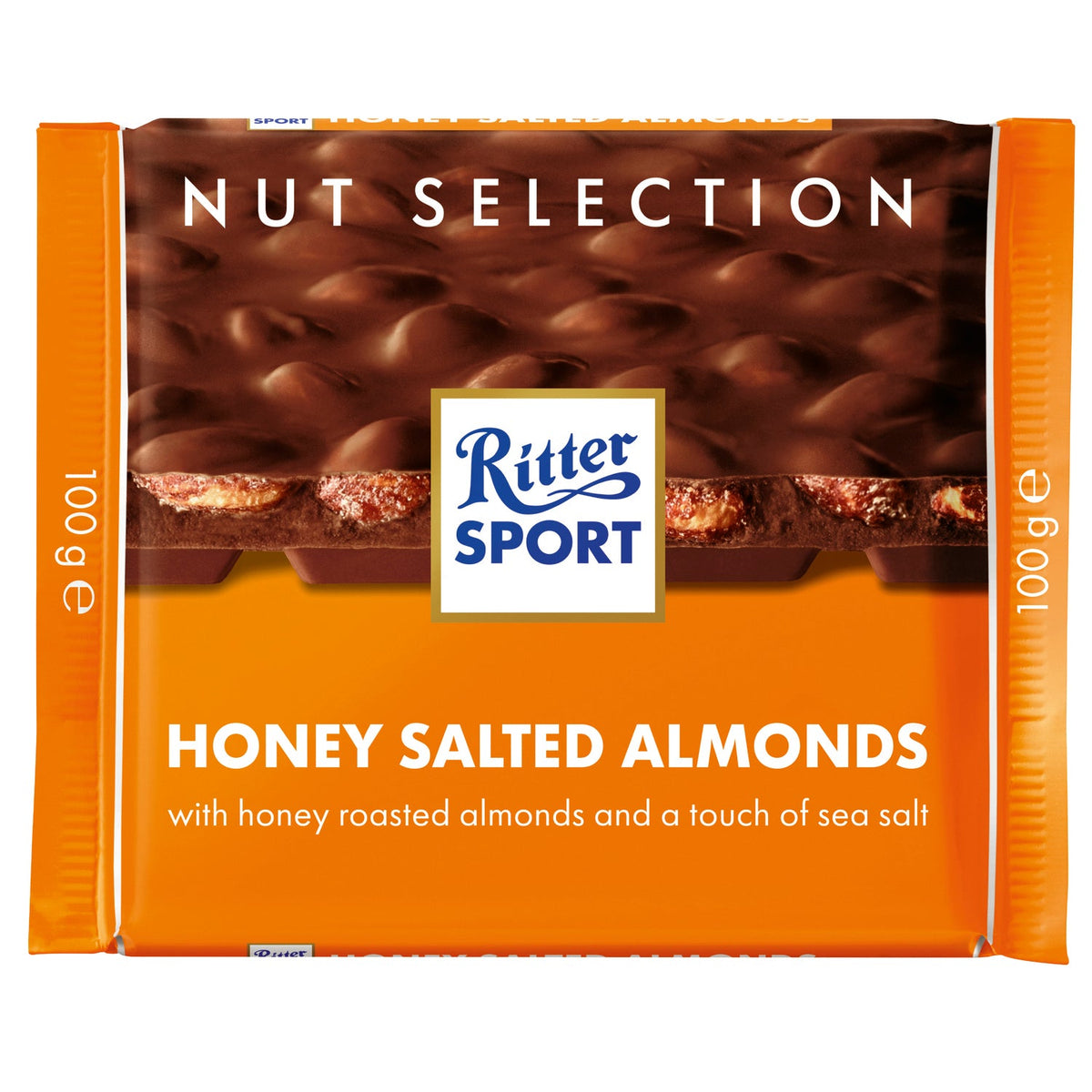 Jag Couture London - New York Ritter Sport milk chocolate bar with honey, salt, and almonds, shown in the image.