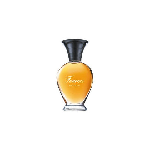 Rochas Femme Eau De Toilette spray bottle, 100ml, displayed with elegant floral design and branding details.