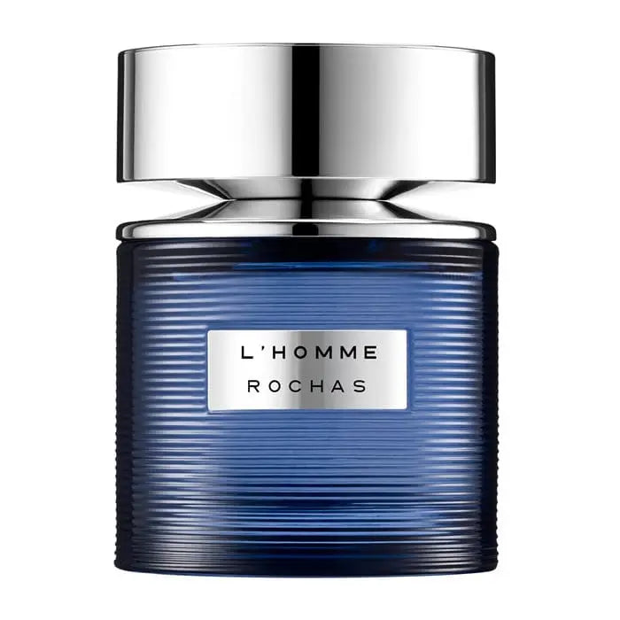 Rochas L’Homme Eau De Toilette spray 100ml by Jag Couture London, featuring a sleek bottle with a silver cap.