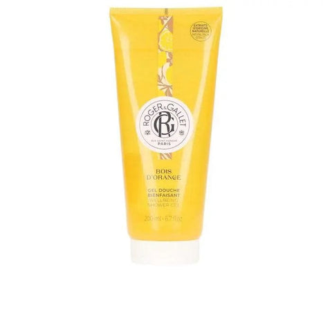 Roger & Gallet Bois D'Orange refreshing toning shower gel in a 200ml bottle, with bright orange and floral design.