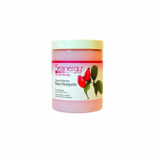 Rosa Mosqueta cream in a 300ml jar by Jag Couture London New York, featuring a white container with a pink lid.