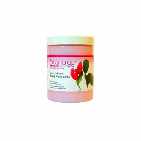 Rosa Mosqueta cream jar with 300ml size from Jag Couture London New York, featuring a white and pink label.