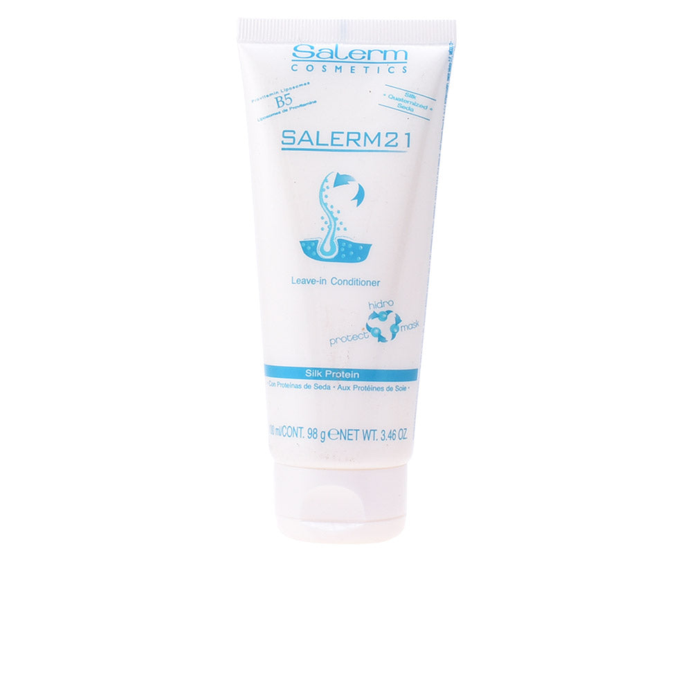 Salerm Cosmetics 21 Silk Protein Leave-in Conditioner 100ml, with sleek bottle and label, designed for nourishing hair.