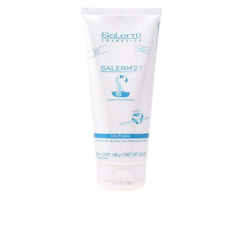 Salerm Cosmetics 21 Silk Protein Leave-in Conditioner in 200ml bottle, with sleek packaging, ideal for nourishing hair.