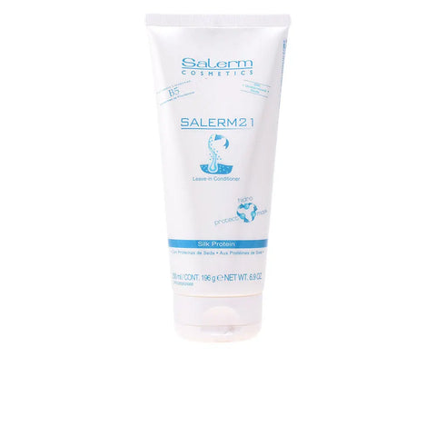 Salerm Cosmetics 21 Silk Protein Leave-in Conditioner bottle, 200ml, with sleek label design, by Jag Couture London-New York.