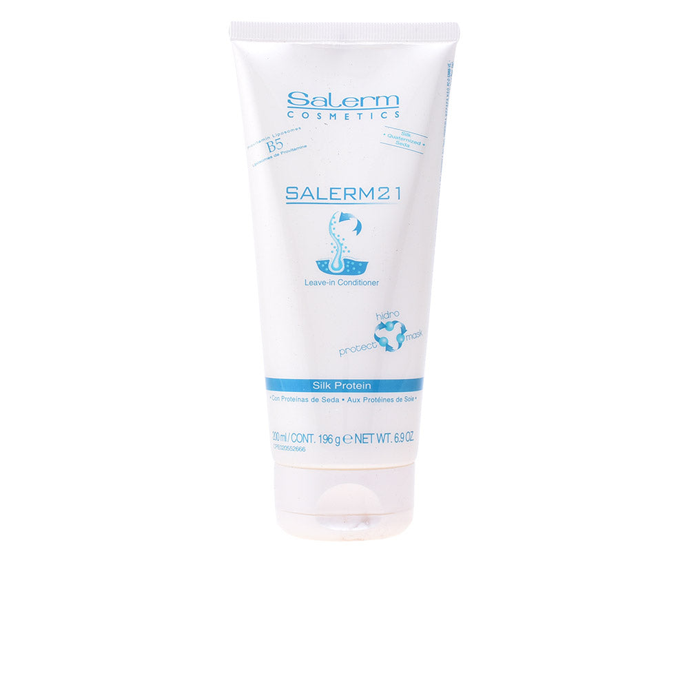 Salerm Cosmetics 21 Silk Protein Leave-in Conditioner in 200ml bottle, featuring sleek packaging and applicator nozzle.