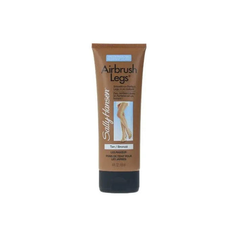 Sally Hansen Airbrush Legs Lotion in 04 Tan Glow applied on legs, showcasing smooth, bronzed skin for a natural glow.