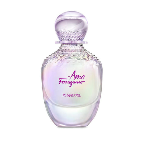 Salvatore Ferragamo Amo Flowerful Eau De Toilette spray 100ml with elegant floral packaging and branding details.