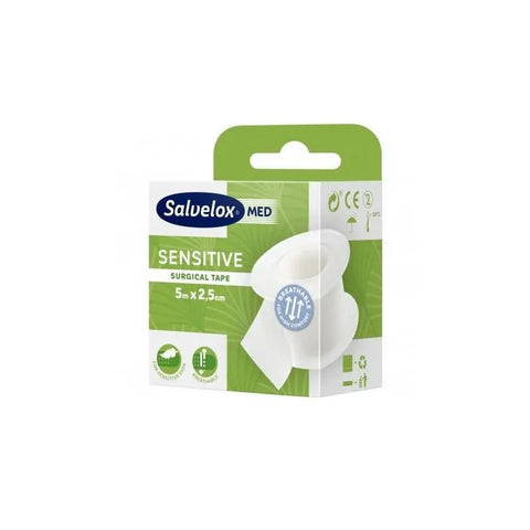 Salvelox hypoallergenic tape 5x2.5 cm from Jag Couture London New York, shown in a close-up image with smooth adhesive surface.