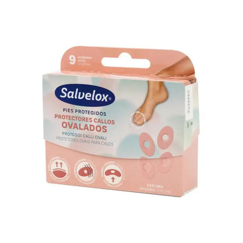 Set of nine Salveped oval callus protectors by Jag Couture London New York, designed to cushion and protect callused skin on feet.