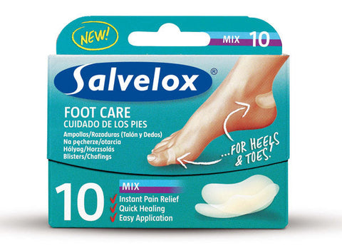 Salvequick Foot Care Mix Blisters pack with 10 units by Jag Couture London New York, featuring assorted blister treatment supplies.