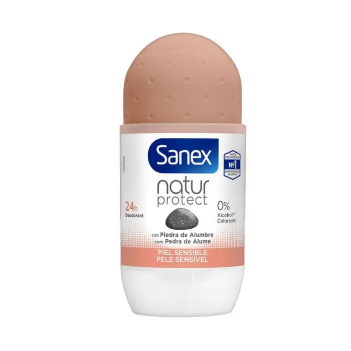 Sanex Natur Protect Sensitive Skin deodorant spray by Jag Couture London, 50ml, alcohol-free, provides 24-hour freshness.