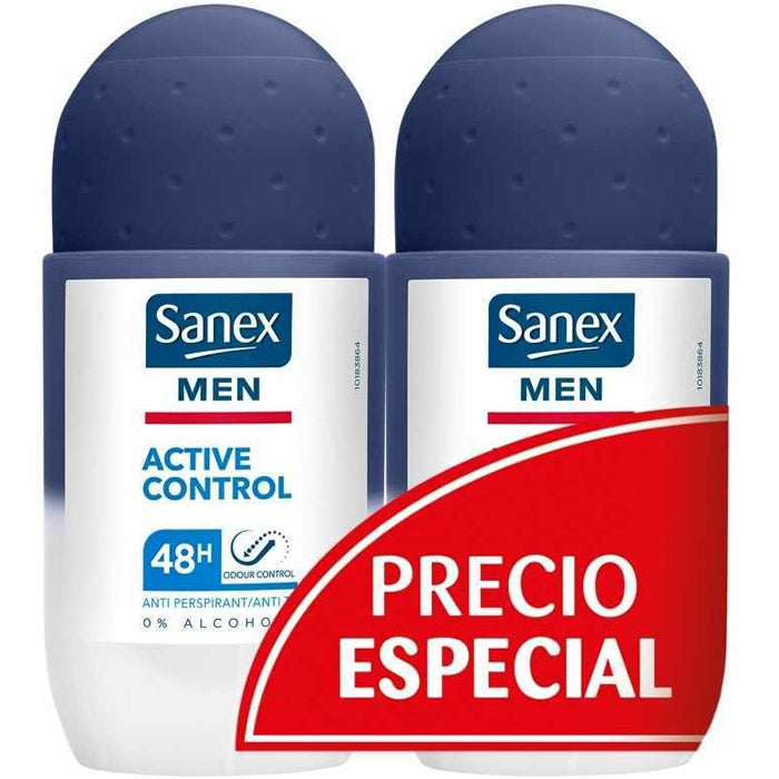 Sanex Men Active Control 48h deodorant roll-on Duo, 2 x 50ml bottles, for long-lasting freshness and odor protection