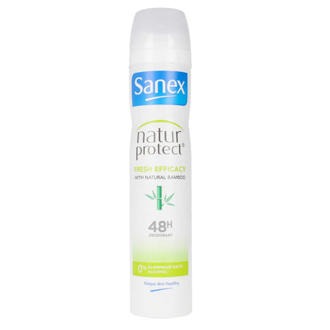 Sanex Natur Protect 0% Fresh Bamboo Deodorant Spray in 200ml bottle, featuring a sleek design and natural scent.