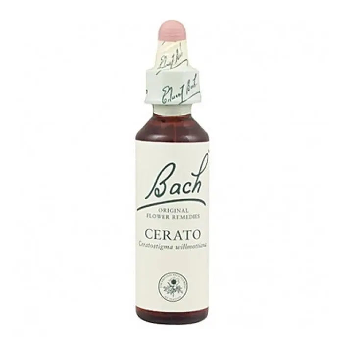 Santiveri Bach Cerato 10ml herbal remedy in a small glass bottle with dropper cap, used for emotional balance and stress relief.