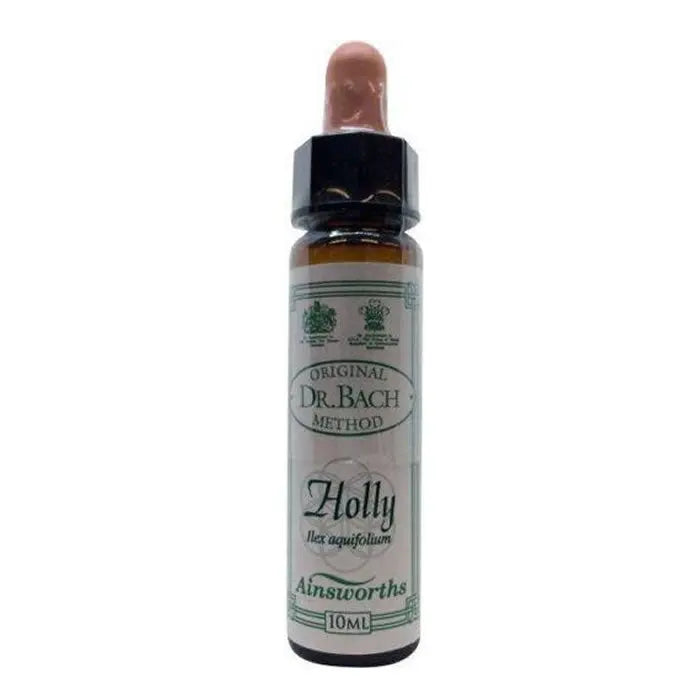 Santiveri Bach Holly 10ml homeopathic remedy bottle on a neutral background, showcasing the product label and packaging.
