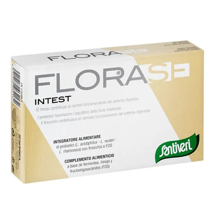 Santiveri Florase Intest 40 capsules bottle, dietary supplement for digestive health, with green and white packaging.