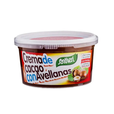 Jar of Santiveri Hazelnut Cocoa Cream 200g by Jag Couture London New York, showing the creamy spread in a glass jar.