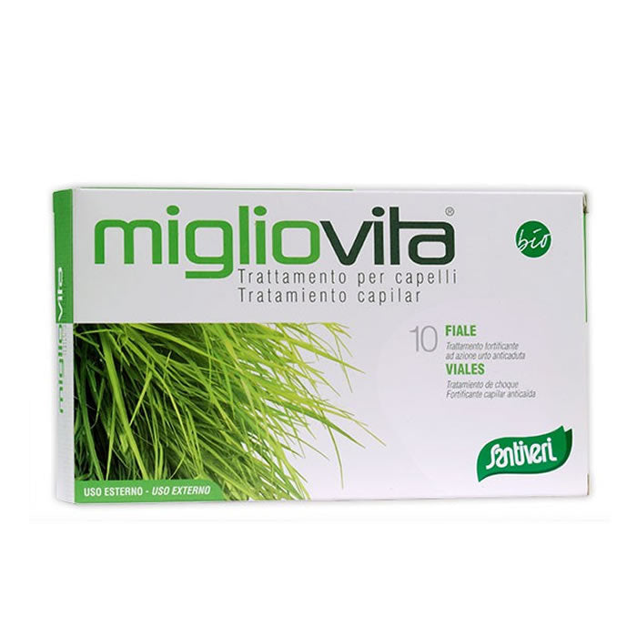 Santiveri Miglovita 10 ampoules by Jag Couture London - New York, showing clear glass ampoules with herbal supplement liquid inside.