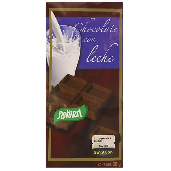 Santiveri milk chocolate with maltitol, 80g, by Jag Couture London - New York, showing a bar of creamy milk chocolate.