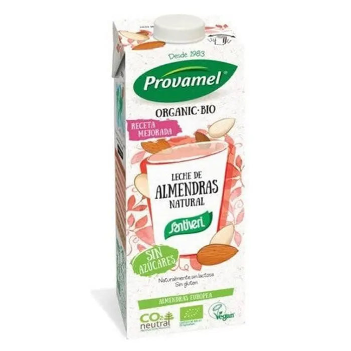 Unsweetened organic almond milk by Santiveri in a 6-pack of 1-liter cartons, with the Jag Couture London - New York branding.