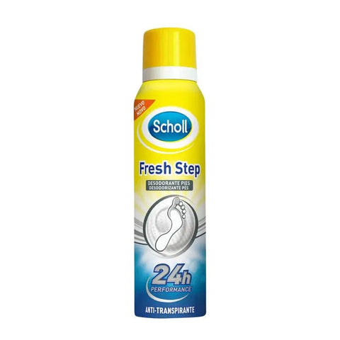 Scholl Fresh Step foot deodorant spray in a 150ml spray bottle, designed to keep feet fresh and odor-free.