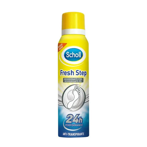 Scholl Fresh Step foot deodorant spray in 150ml bottle from Jag Couture London New York, designed to keep feet fresh and odor-free.