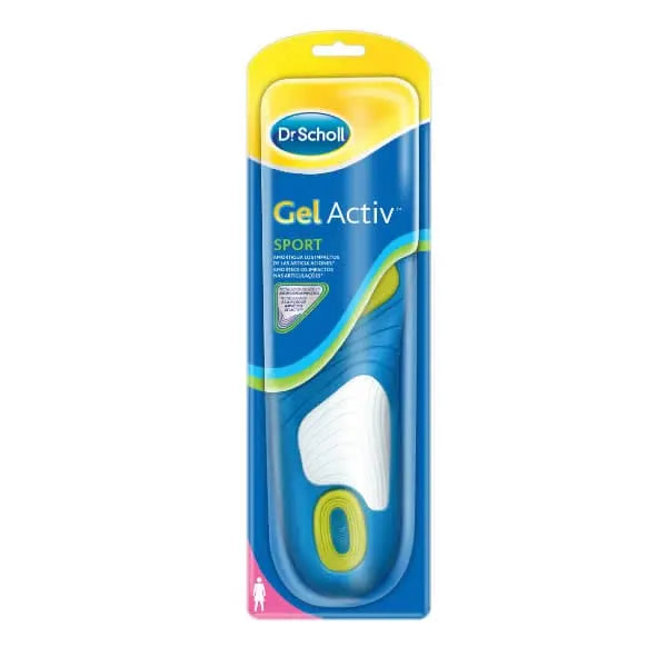 Scholl Gel Activ Sport insoles for women, size 38-42, providing cushioning and support for active footwear.
