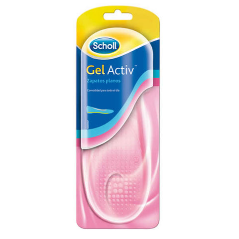 Scholl GelActiv insoles for flat shoes in size 35-40.5, designed for comfort and cushioning in casual footwear.
