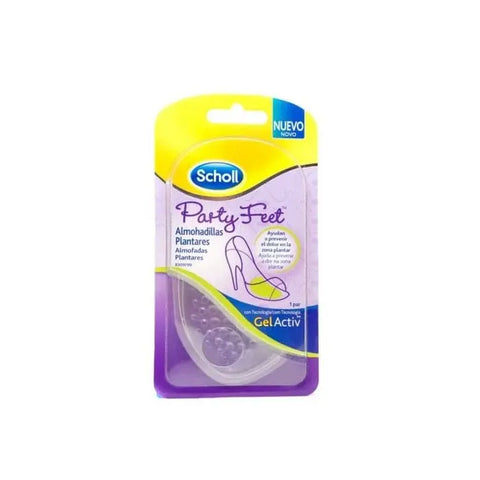 Pair of Scholl Party Feet Gelactiv cushioned foot inserts with gel technology, designed for added comfort and support.