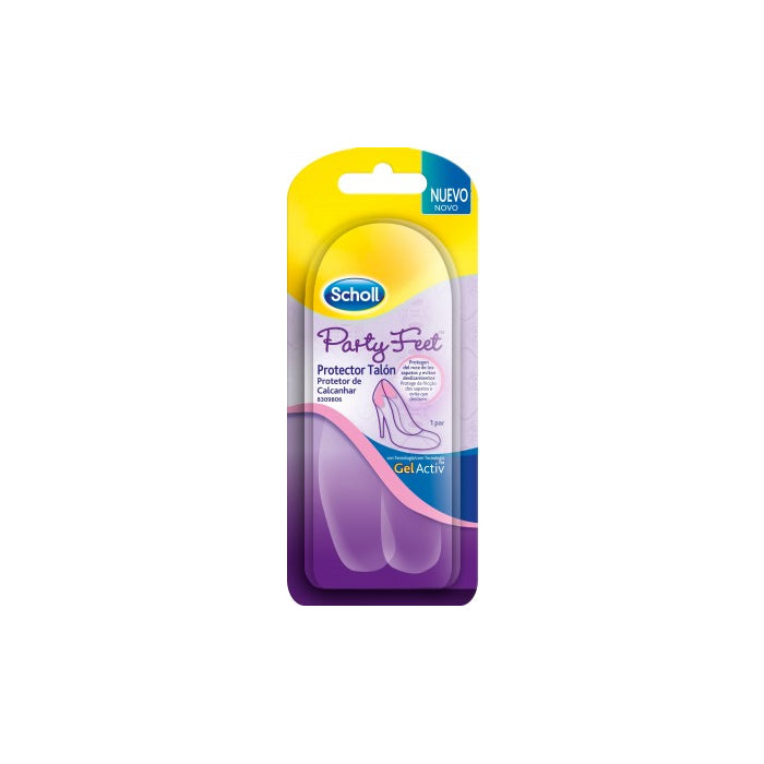 Pair of Scholl Party Feet Gelactiv Heel Protectors by Jag Couture London - New York, designed to cushion and protect heels.