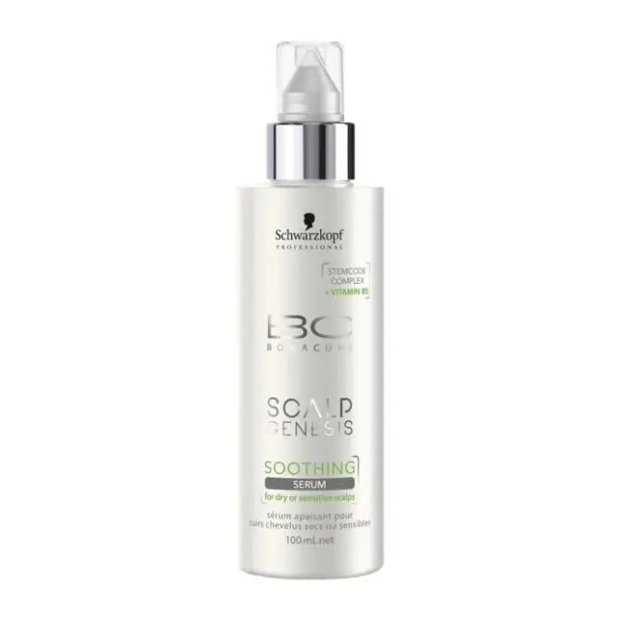 Schwarzkopf BC Scalp Genesis Soothing Serum 100ml bottle with dropper, designed for scalp care, by Jag Couture London New York.
