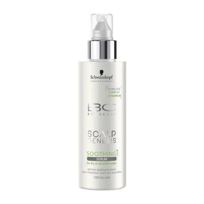 Schwarzkopf BC Scalp Genesis Soothing Serum 100ml bottle with dropper, designed for scalp care, by Jag Couture London New York.