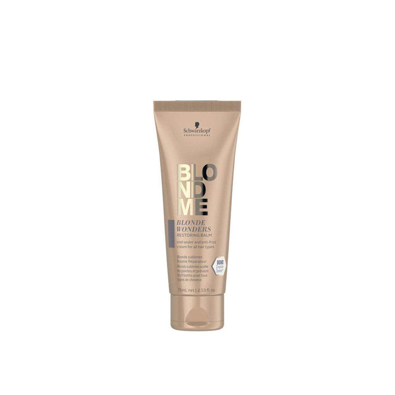 Schwarzkopf Blondme Blonde Wonders Restoring Balm 75ml in a sleek jar, designed to nourish and repair blonde hair.