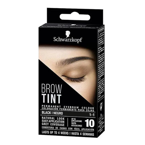Schwarzkopf Brow Tint Black 1-1 by Jag Couture London New York, close-up of dark brow tint in a small tube.