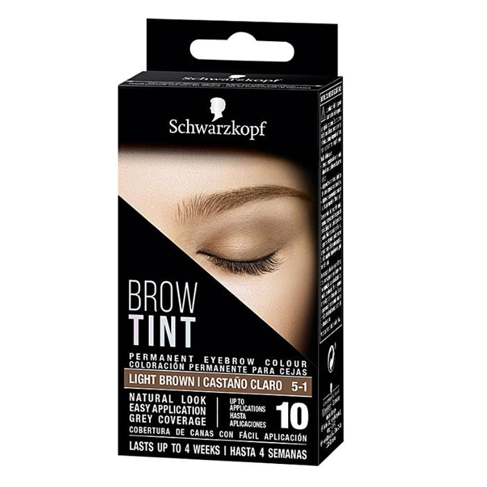 Schwarzkopf Brow Tint Light Brown 5-1 by Jag Couture London - New York, showing the tint applicator and light brown brow color